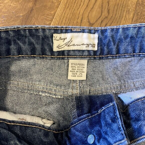 Vintage Havana Denim Mini Skirt Distressed Destroyed size 25 Medium Wash - Picture 2 of 5